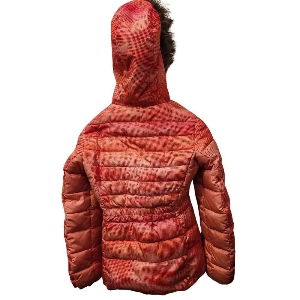 Hawke & Co Pro Series Pink Puffer Jacket Faux Fur Hood Size 14 some wear on the - Picture 2 of 4